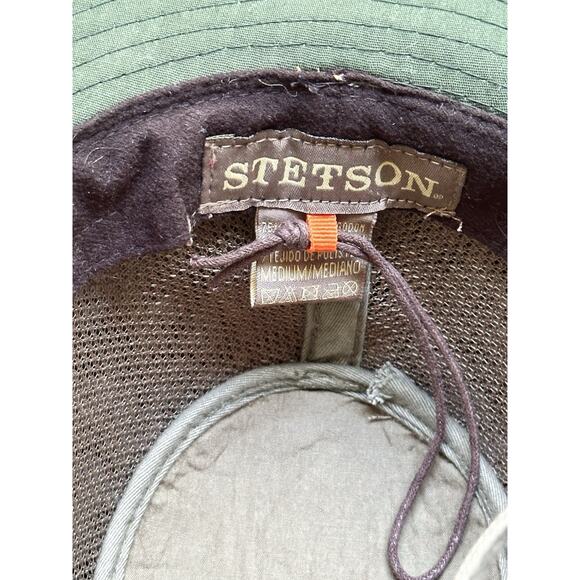 Stetson Vintage Mesh Vented Green Safari Hat Size Medium Canvas Fishing - Picture 3 of 8